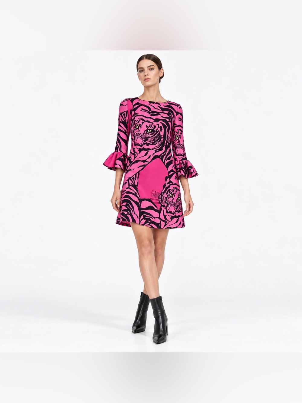 Valentino 1967 Dress Womens IT 44 US 8 Made Italy Silk Wool Crepe Pink Tiger